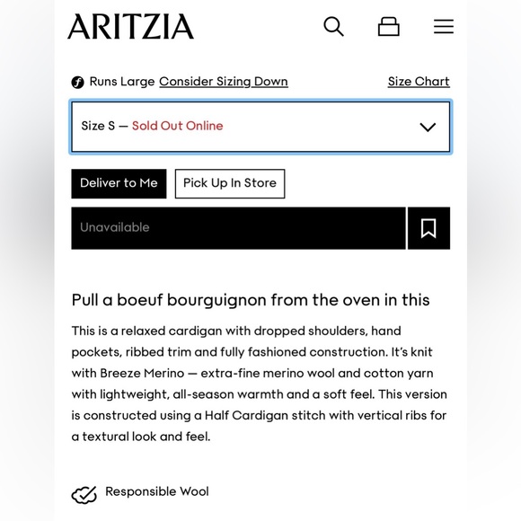 Aritzia Sz S Merino Wool Unwind Cardigan Relaxed Wilfred Free Sz Small Soft Pink - Picture 10 of 13